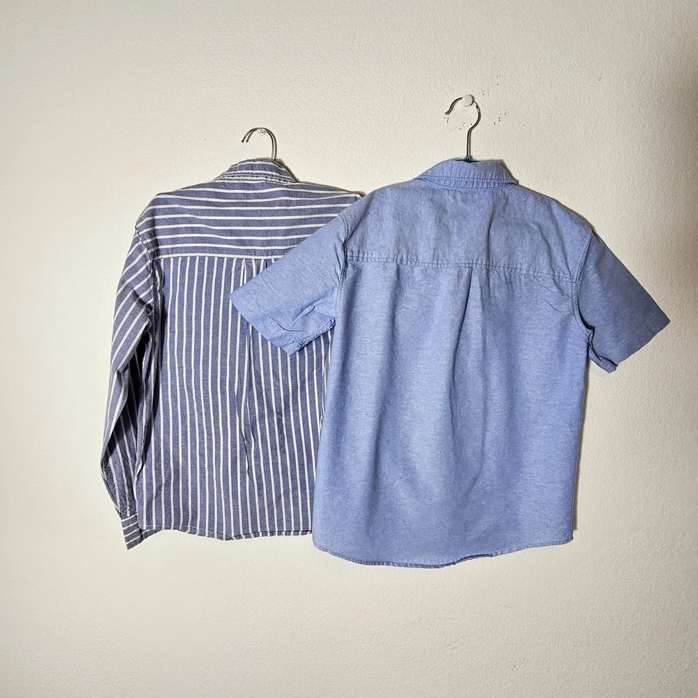 Old Navy Kids Striped Long Sleeve and Solid Blue Short Shirts Boys Size Large 10